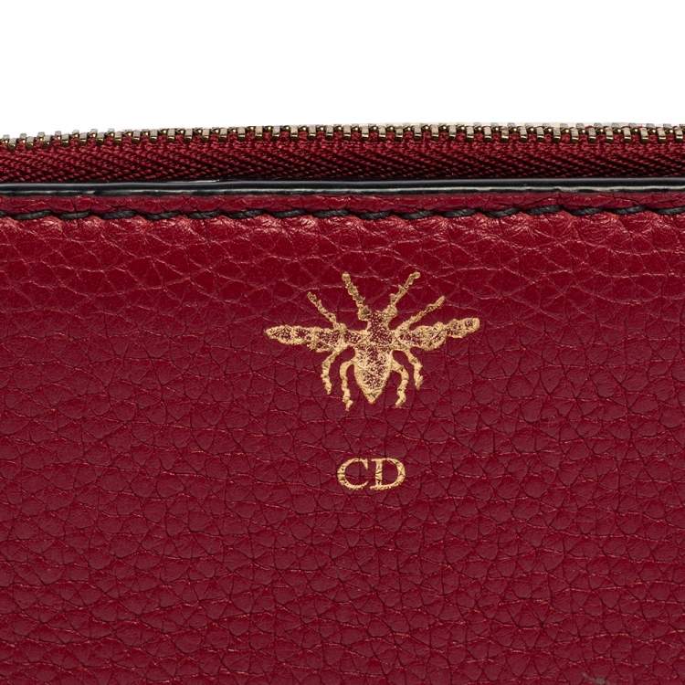 Pre Owned Dior Red Leather D Bee Bifold Wallet