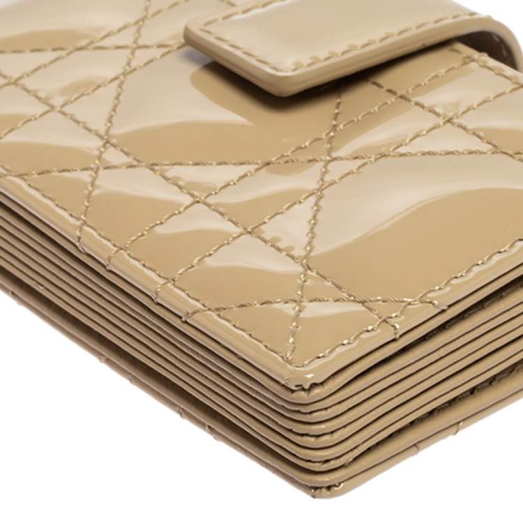 Pre Owned Dior Beige Cannage Patent Leather And Leather Lady Dior 5 Gusset Card Holder