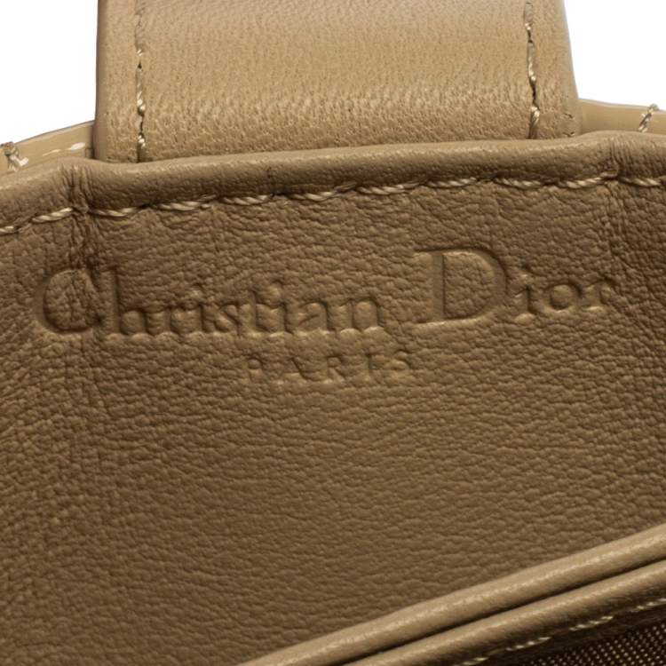 Pre Owned Dior Beige Cannage Patent Leather And Leather Lady Dior 5 Gusset Card Holder