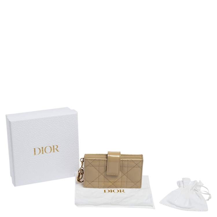 Pre Owned Dior Beige Cannage Patent Leather And Leather Lady Dior 5 Gusset Card Holder