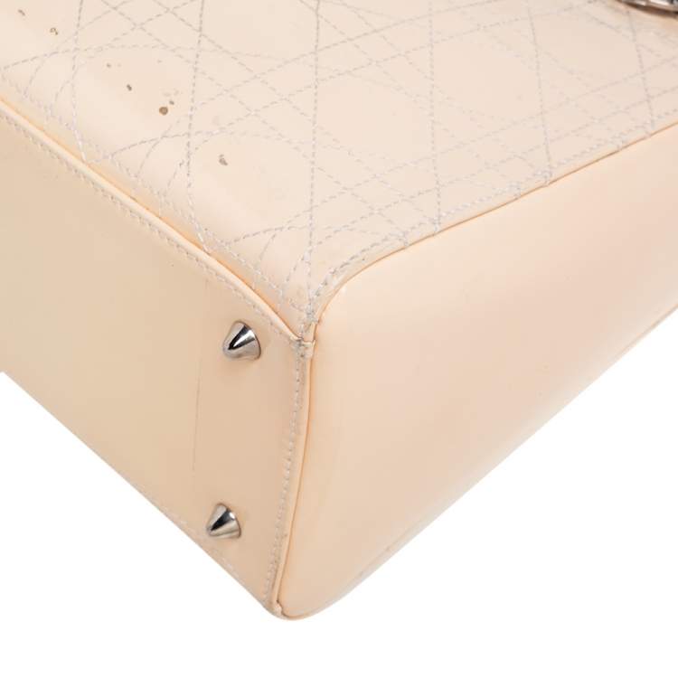Pre Owned Dior Cream Cannage Patent Leather Medium Lady Dior Tote