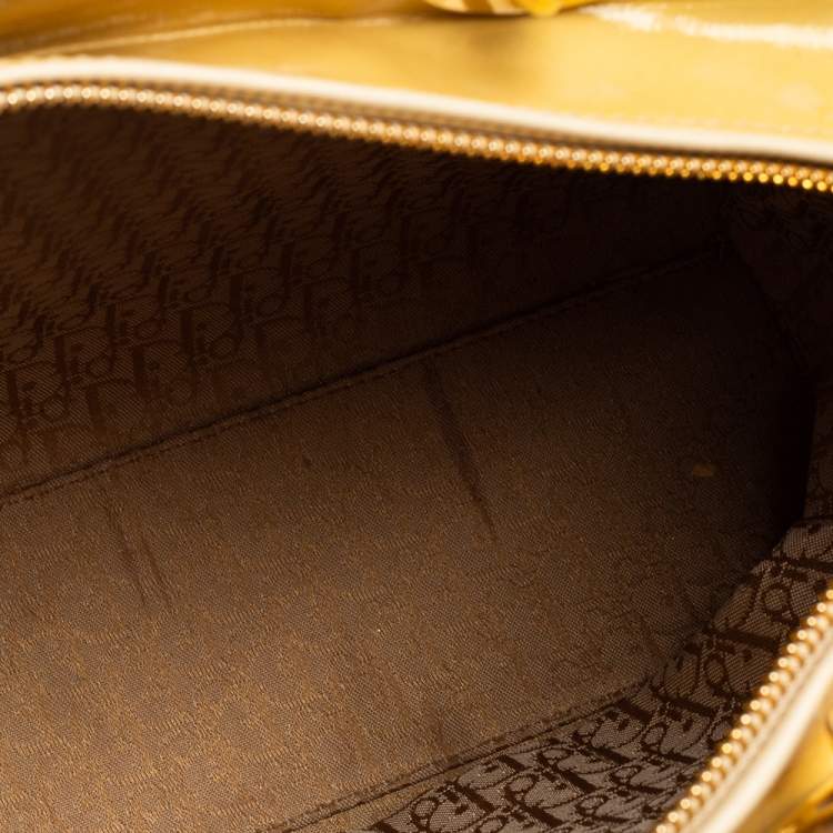 Pre Owned Dior Yellow Cannage Patent Leather Large Lady Dior Tote