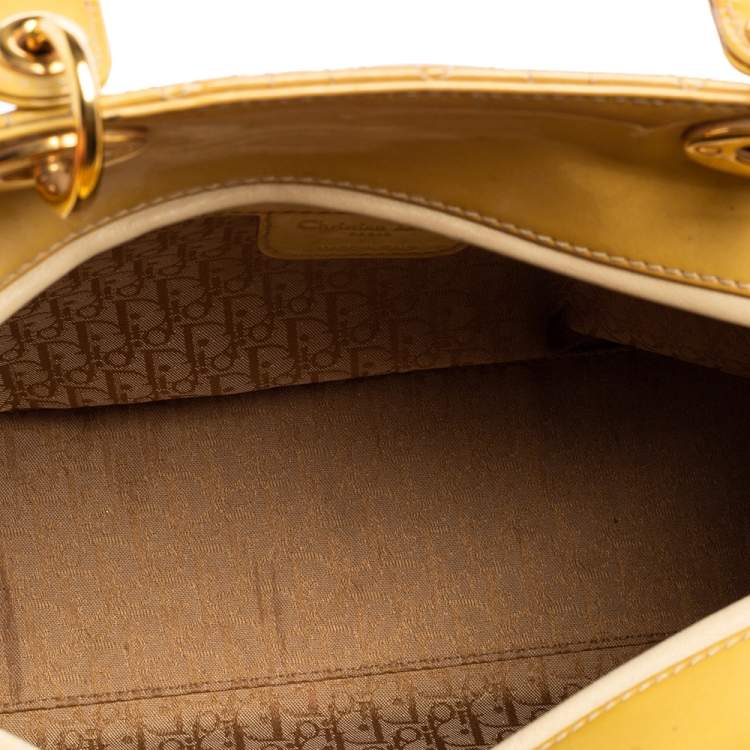 Pre Owned Dior Yellow Cannage Patent Leather Large Lady Dior Tote