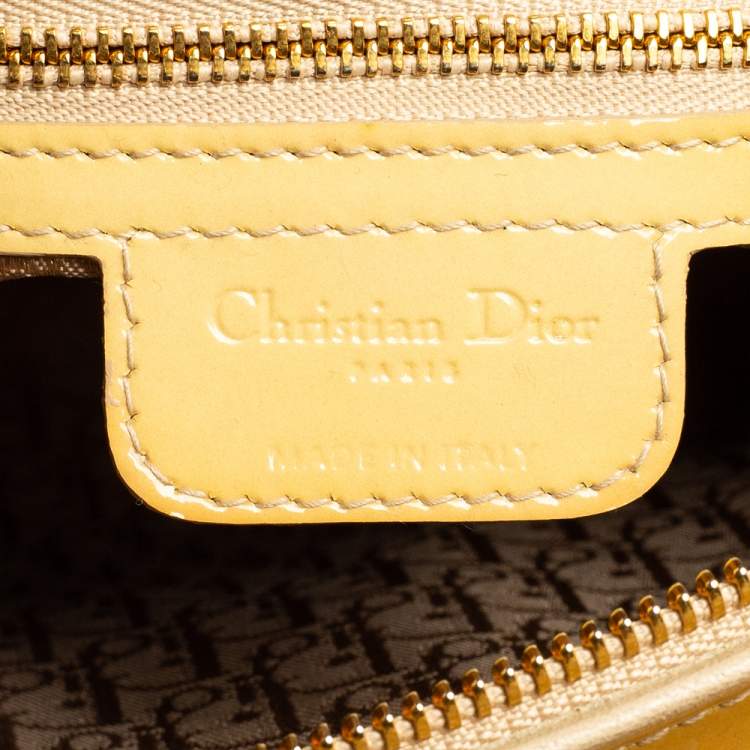 Pre Owned Dior Yellow Cannage Patent Leather Large Lady Dior Tote