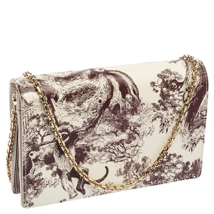 مملوكة مسبقًا Dior White Printed Leather Lady Dior Toile de Jouy Wallet on Chain