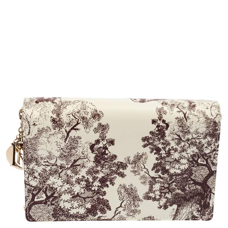 مملوكة مسبقًا Dior White Printed Leather Lady Dior Toile de Jouy Wallet on Chain
