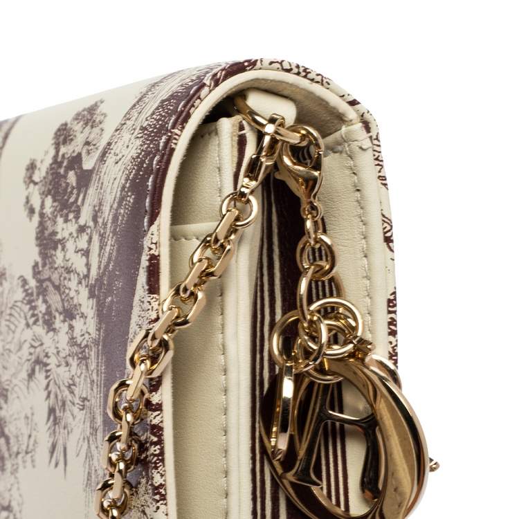 مملوكة مسبقًا Dior White Printed Leather Lady Dior Toile de Jouy Wallet on Chain