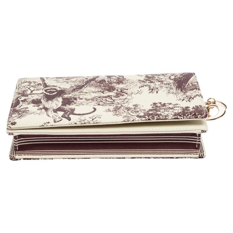 مملوكة مسبقًا Dior White Printed Leather Lady Dior Toile de Jouy Wallet on Chain
