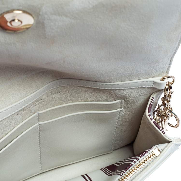 مملوكة مسبقًا Dior White Printed Leather Lady Dior Toile de Jouy Wallet on Chain