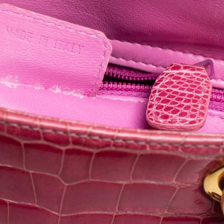 Dior Pink Crocodile Mini Chain Lady Dior Tote