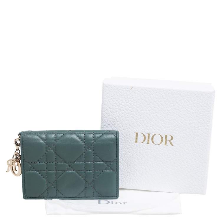 Pre Owned Dior Green Cannage Leather Lady Dior Flap Card Holder