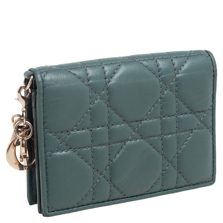 Pre Owned Dior Green Cannage Leather Lady Dior Flap Card Holder