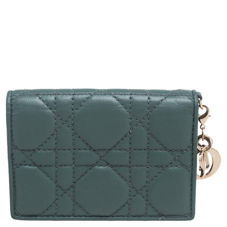Pre Owned Dior Green Cannage Leather Lady Dior Flap Card Holder