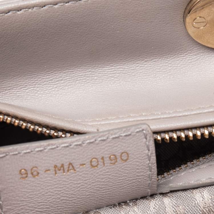 Pre Owned Dior Grey Cannage Leather Pearl Embellished Medium Lady Dior Tote