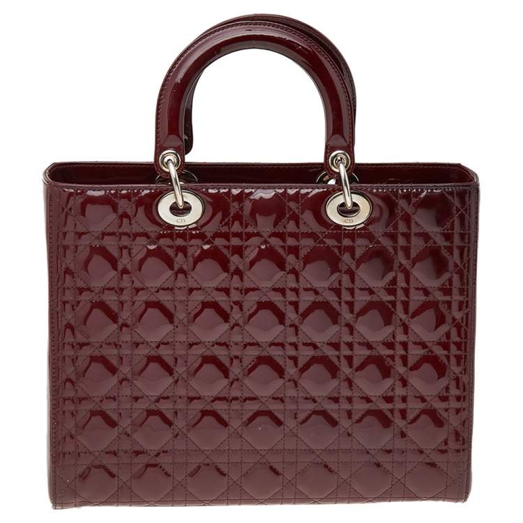 Pre Owned Dior Burgundy Patent Leather Large Lady Dior Tote