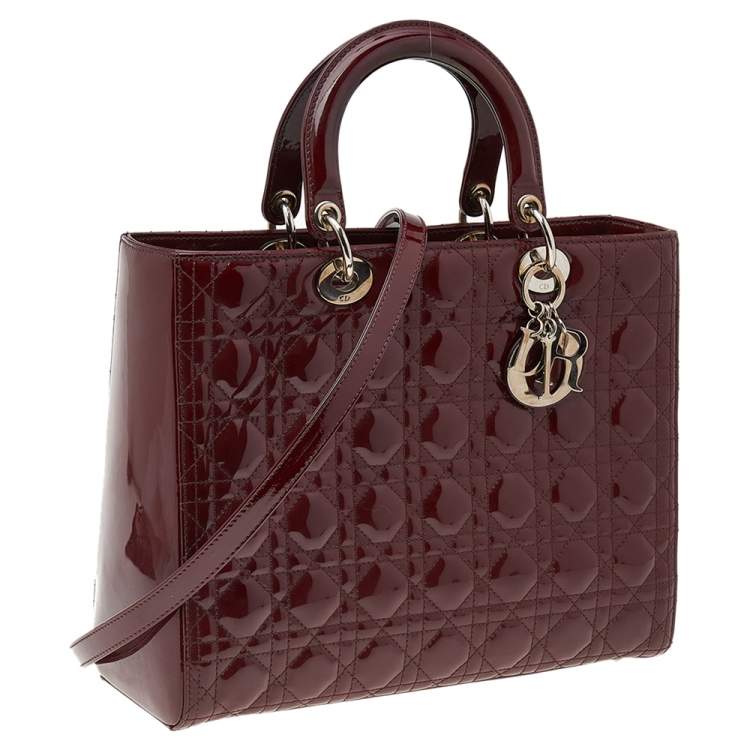 Pre Owned Dior Burgundy Patent Leather Large Lady Dior Tote