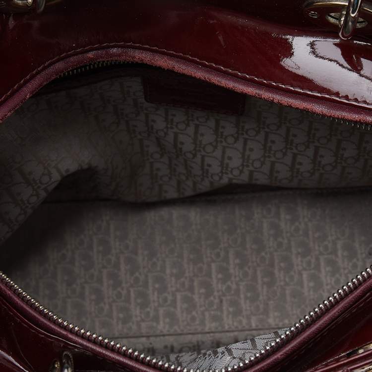 Pre Owned Dior Burgundy Patent Leather Large Lady Dior Tote