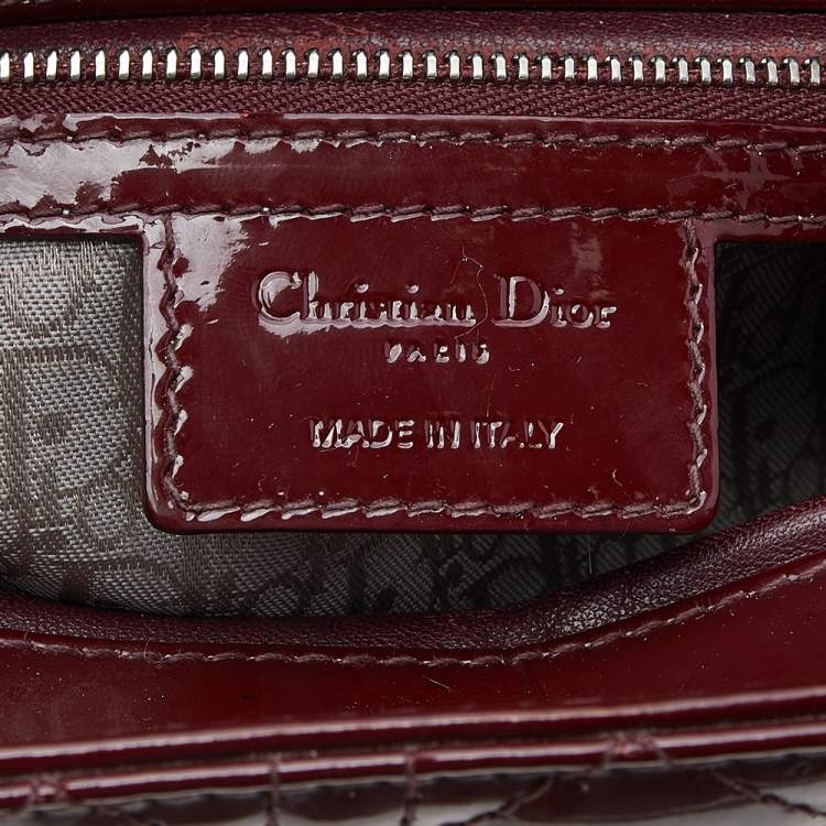 Pre Owned Dior Burgundy Patent Leather Large Lady Dior Tote