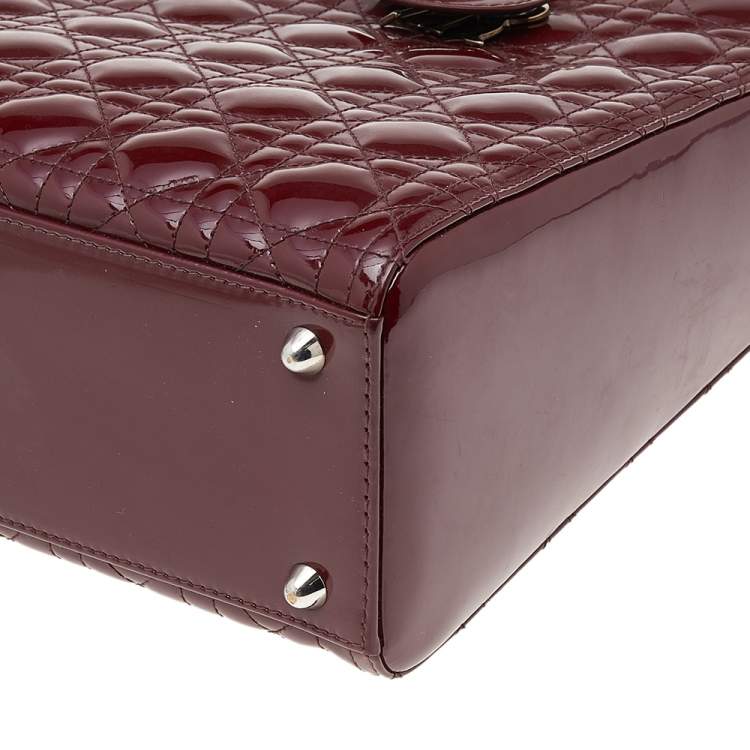 Pre Owned Dior Burgundy Patent Leather Large Lady Dior Tote