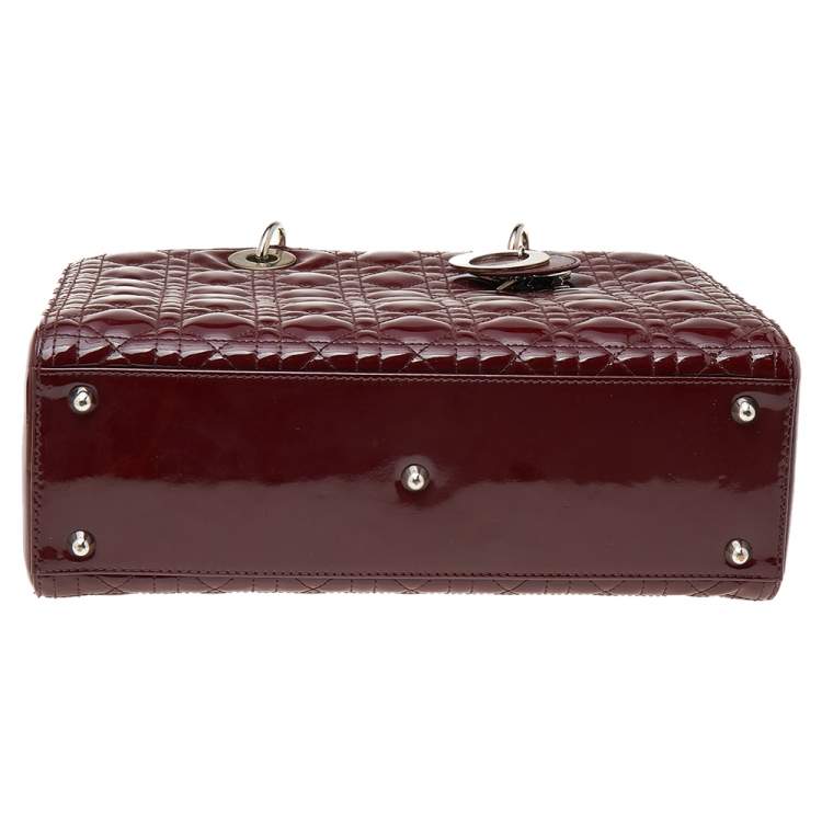 Pre Owned Dior Burgundy Patent Leather Large Lady Dior Tote