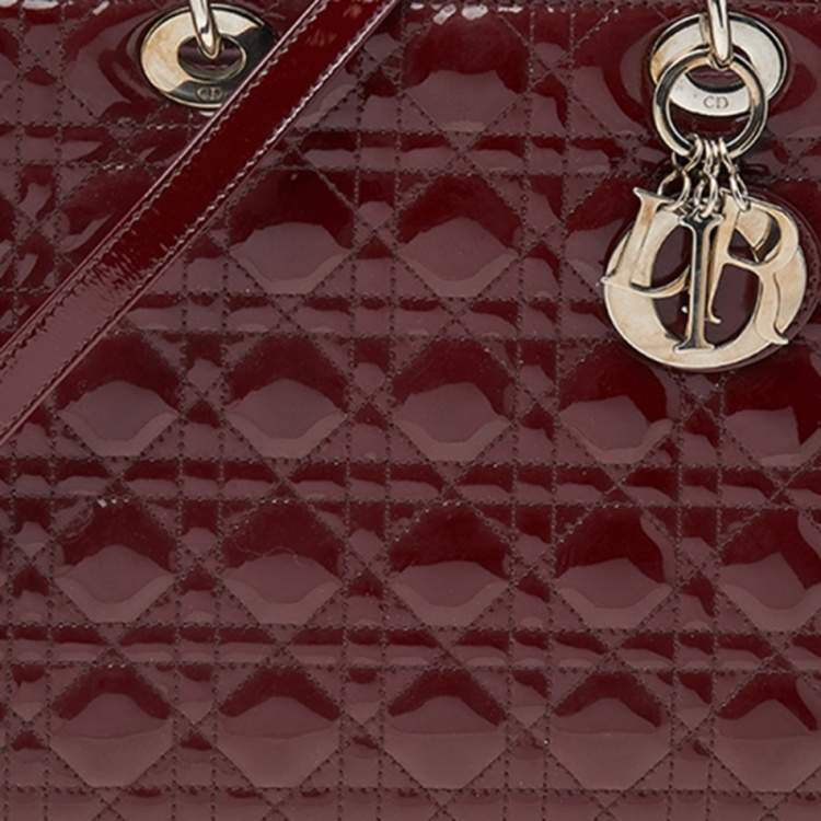 Pre Owned Dior Burgundy Patent Leather Large Lady Dior Tote