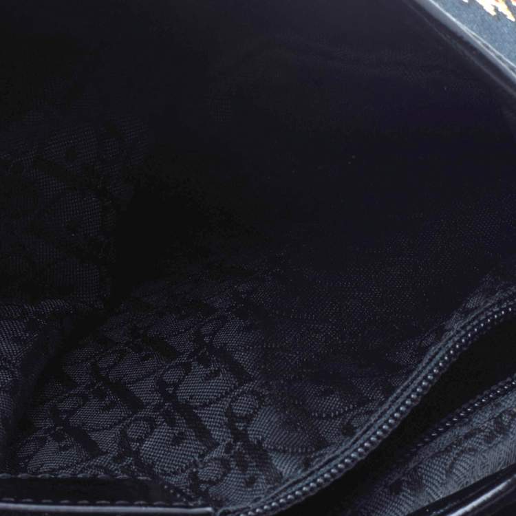 Pre Owned Dior Black Canvas And Leather Vintage Floral Print Saddle Bag