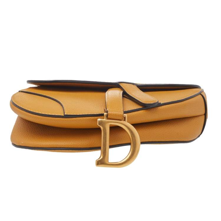 Pre Owned Dior Mustard Yellow Leather Saddle Bag
