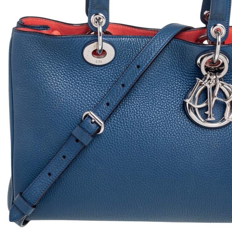 Pre Owned Dior Blue Grained Leather Medium Diorissimo Shopper Tote