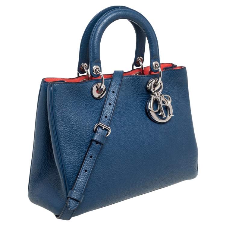 Pre Owned Dior Blue Grained Leather Medium Diorissimo Shopper Tote