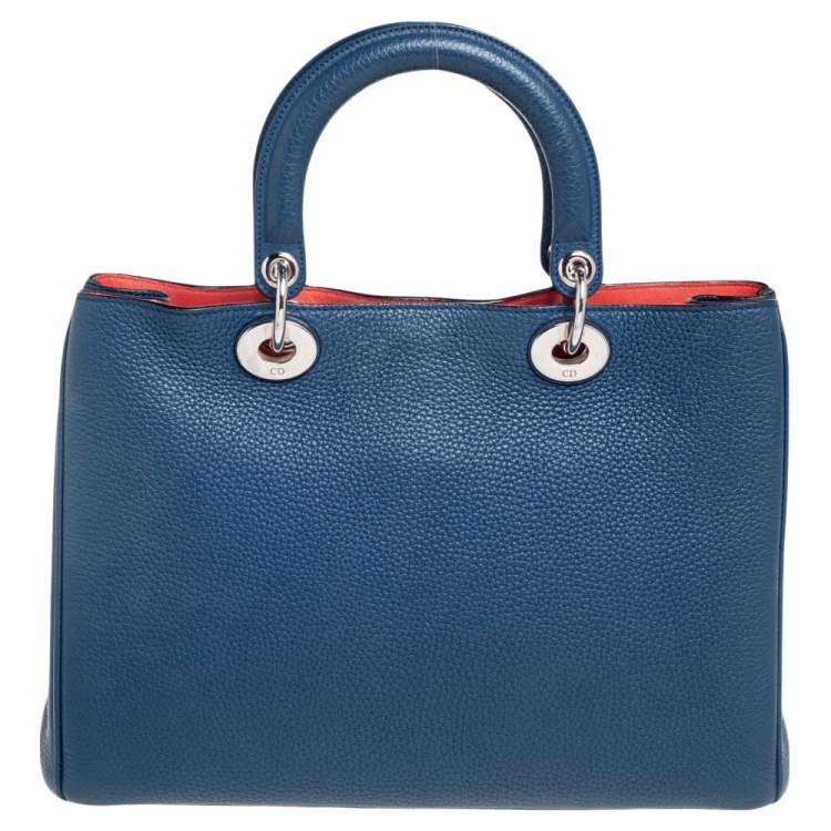 Pre Owned Dior Blue Grained Leather Medium Diorissimo Shopper Tote
