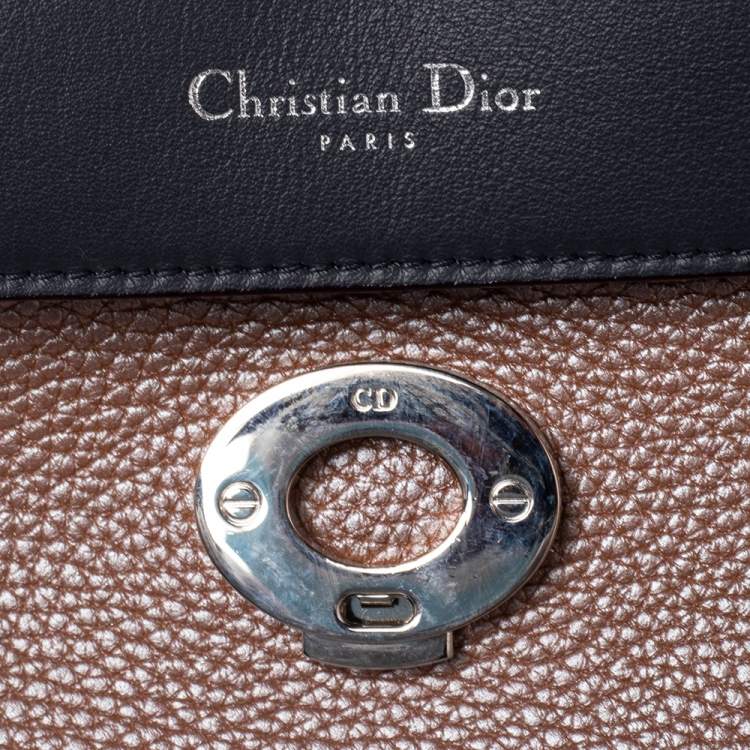 Pre Owned Dior Metallic Beige Leather Small Be Dior Flap Top Handle Bag