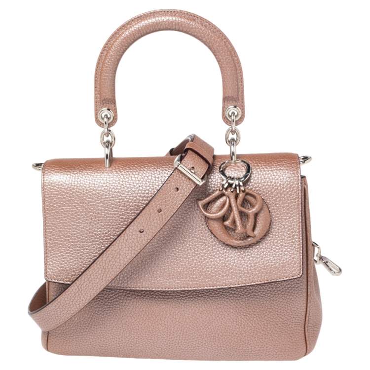 Pre Owned Dior Metallic Beige Leather Small Be Dior Flap Top Handle Bag