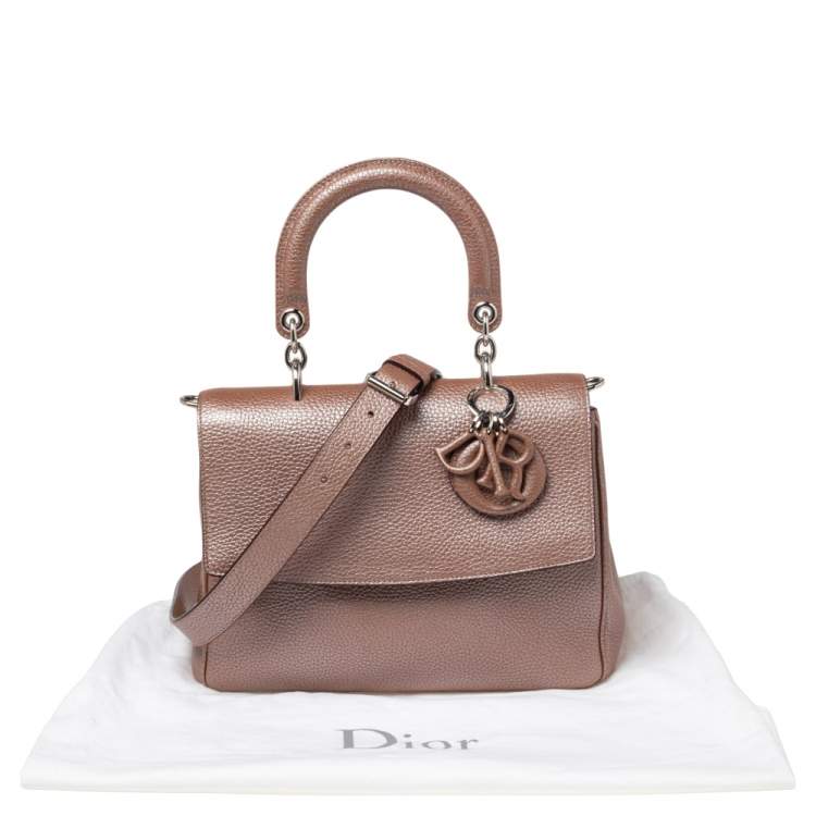 Pre Owned Dior Metallic Beige Leather Small Be Dior Flap Top Handle Bag