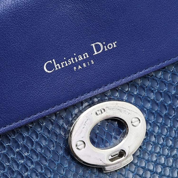 Pre Owned Dior Navy Blue Python Leather Be Dior Top Handle Bag