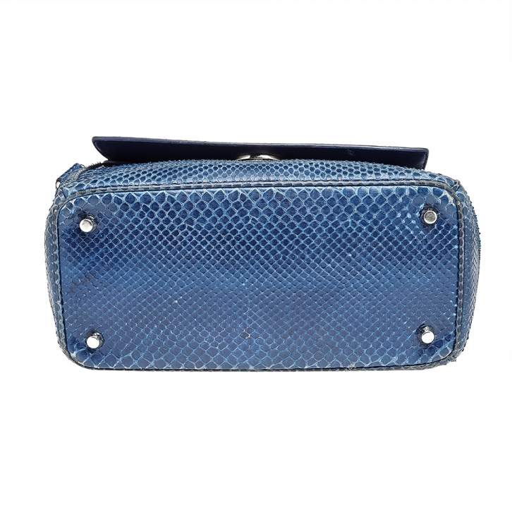 Pre Owned Dior Navy Blue Python Leather Be Dior Top Handle Bag