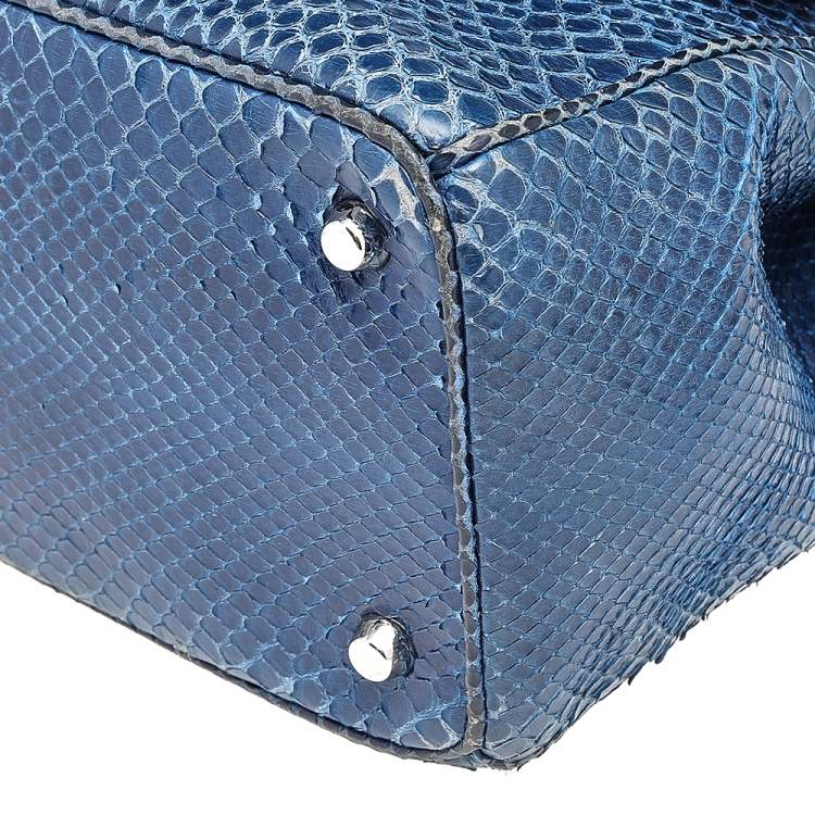 Pre Owned Dior Navy Blue Python Leather Be Dior Top Handle Bag