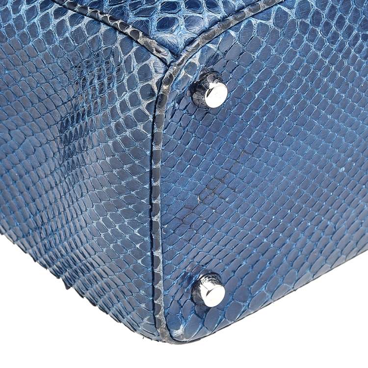 Pre Owned Dior Navy Blue Python Leather Be Dior Top Handle Bag