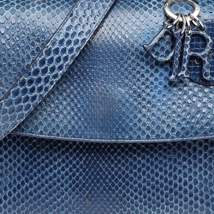 Pre Owned Dior Navy Blue Python Leather Be Dior Top Handle Bag