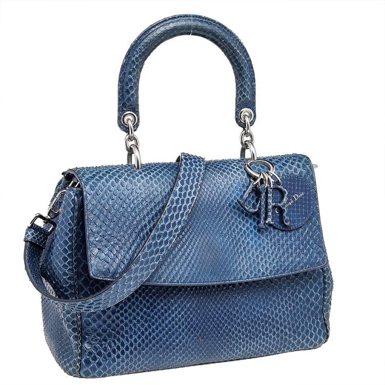 Pre Owned Dior Navy Blue Python Leather Be Dior Top Handle Bag