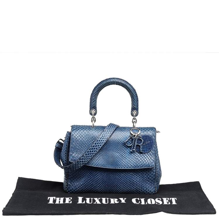 Pre Owned Dior Navy Blue Python Leather Be Dior Top Handle Bag