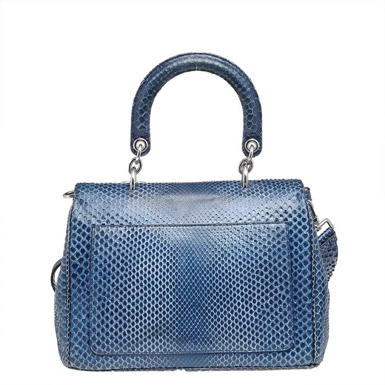 Pre Owned Dior Navy Blue Python Leather Be Dior Top Handle Bag
