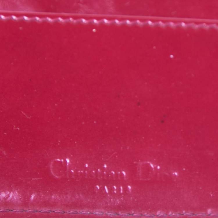 Pre Owned Dior Red Cannage Patent Leather Lady Dior Card Holder