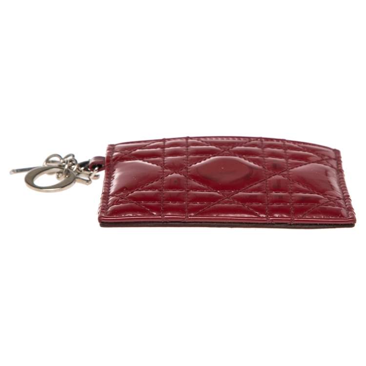 Pre Owned Dior Red Cannage Patent Leather Lady Dior Card Holder