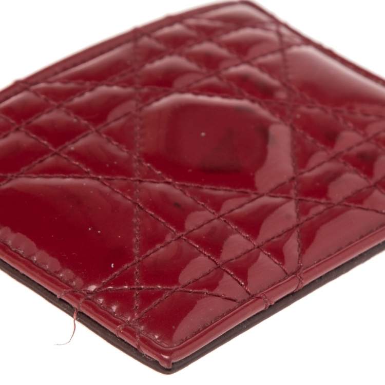 Pre Owned Dior Red Cannage Patent Leather Lady Dior Card Holder