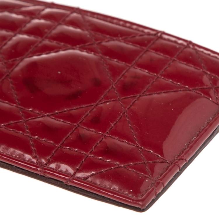 Pre Owned Dior Red Cannage Patent Leather Lady Dior Card Holder