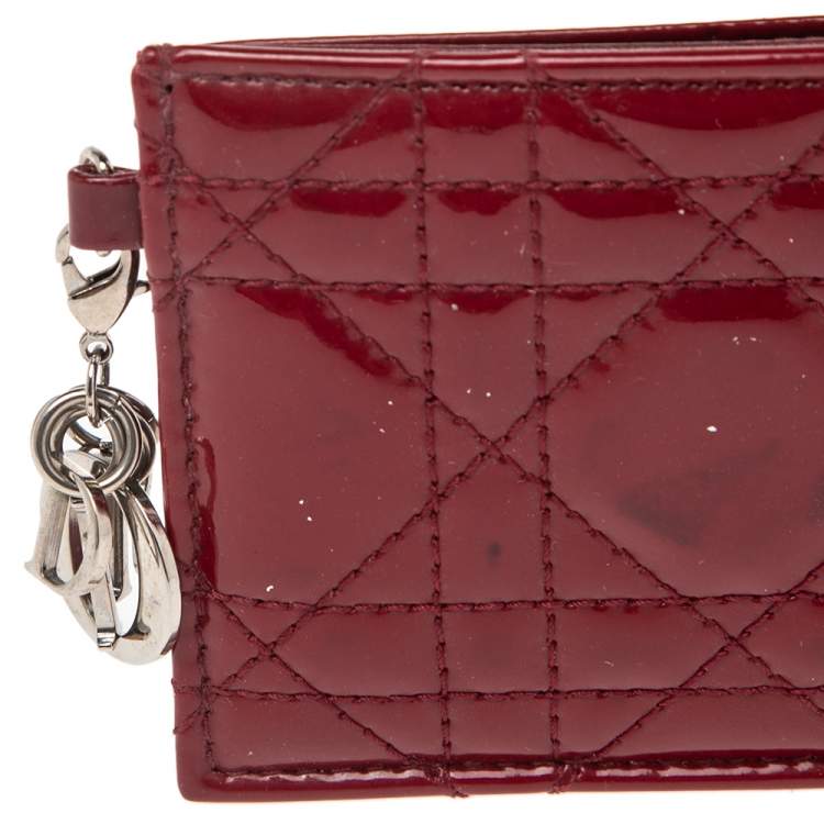 Pre Owned Dior Red Cannage Patent Leather Lady Dior Card Holder