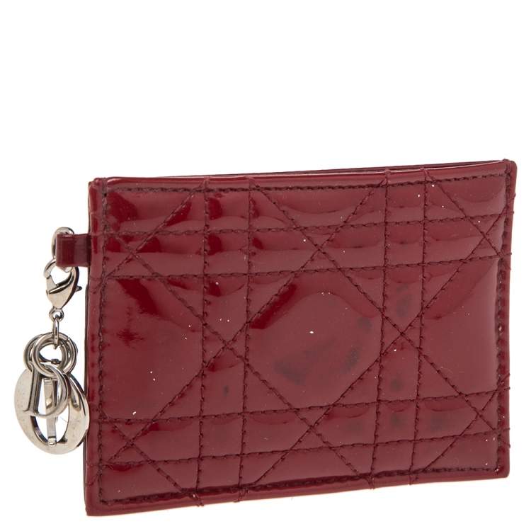 Pre Owned Dior Red Cannage Patent Leather Lady Dior Card Holder