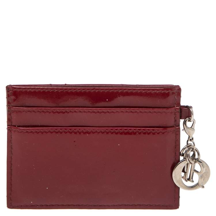Pre Owned Dior Red Cannage Patent Leather Lady Dior Card Holder