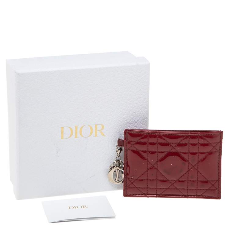 Pre Owned Dior Red Cannage Patent Leather Lady Dior Card Holder