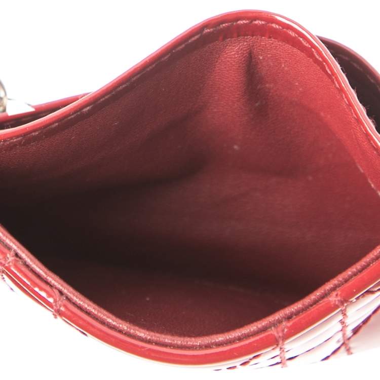 Pre Owned Dior Red Cannage Patent Leather Lady Dior Card Holder